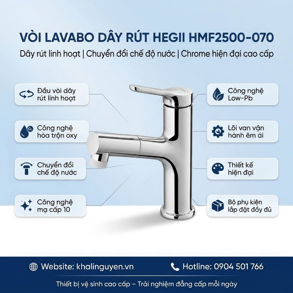 Thông tin vòi Lavabo dây rút HEGII HMF2500-070