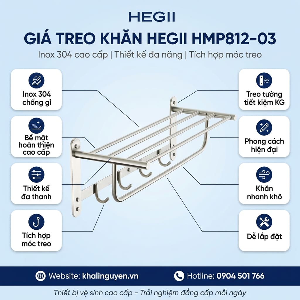 Thông tin giá treo khăn tắm HEGII HMP812-03