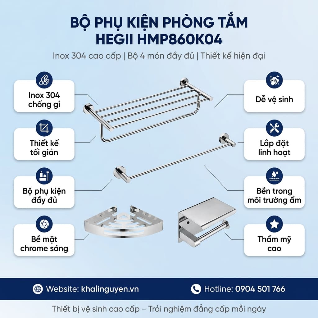 Thông tin bộ phụ kiện phòng tắm HEGII HMP860K04