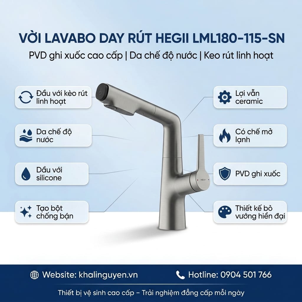 Thông tin vòi Lavabo dây rút HEGII LML180-115-SN