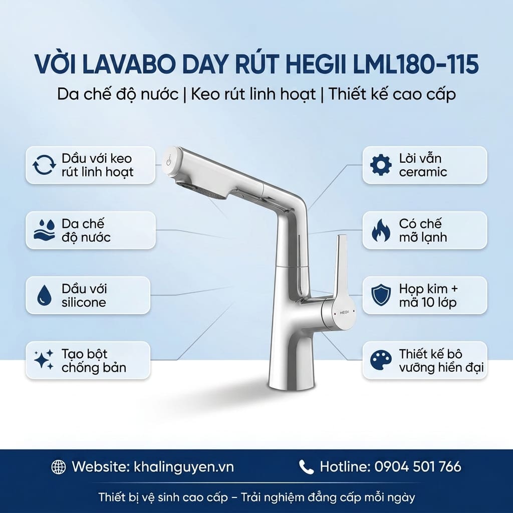 Thông tin vòi Lavabo dây rút HEGII LML180-115