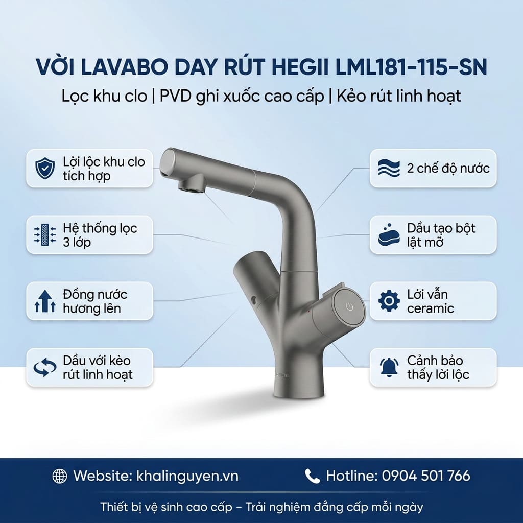 Thông tin vòi Lavabo dây rút HEGII LML181-115-SN