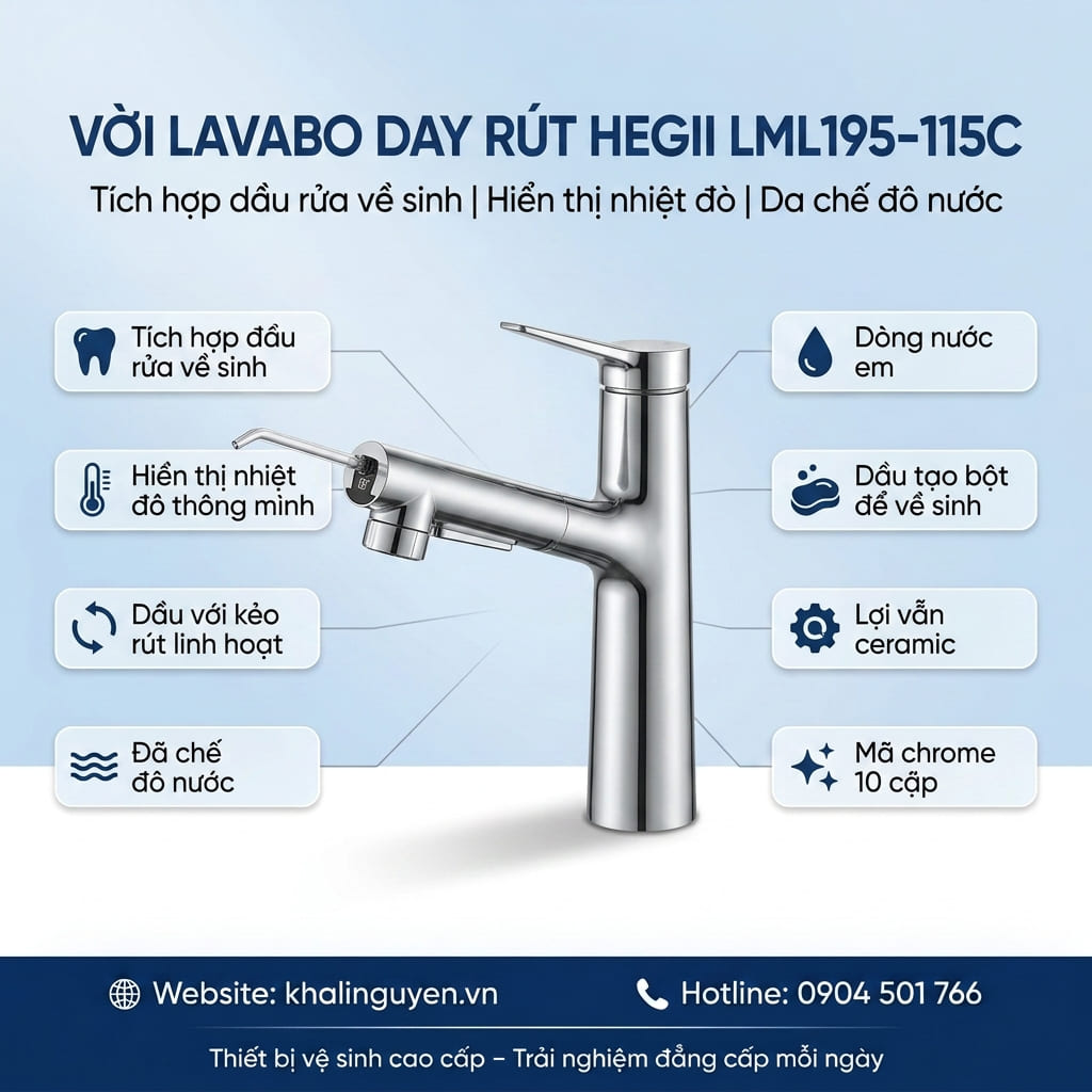 Thông tin vòi Lavabo dây rút HEGII LML195-115C
