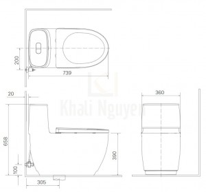 Bản Vẽ Bồn Cầu 1 Khối INAX AC-1052VN Nắp Êm Aqua Ceramic