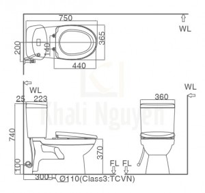 Bản Vẽ Bồn Cầu 2 Khối INAX AC-504VWN-2 Nắp Êm CF-600VS
