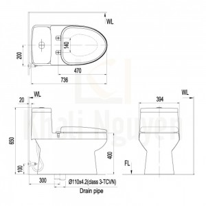 Bản Vẽ Bồn Cầu 1 Khối  INAX AC-939VN-2 Aqua Ceramic Nắp Mỏng