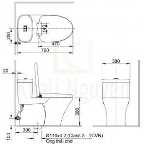 Bản Vẽ Bồn Cầu 1 Khối INAX AC-959VAN-2 Aqua Ceramic Nắp Mỏng