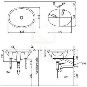 Bản Vẽ Chậu Rửa Lavabo Inax AL-2293 Âm Bàn Aqua Ceramic