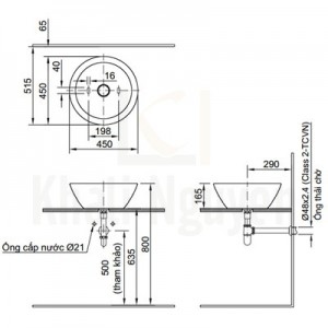 Bản Vẽ Chậu Rửa Lavabo Inax AL-445V Đặt Bàn AquaCeramic