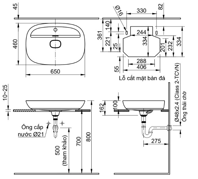 Bản vẽ lavabo Inax đặt bàn AL-692V AquaCeramic