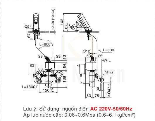 Bản Vẽ Vòi Cảm Ứng Inax AMV-90(220V) Lạnh Dùng Điện