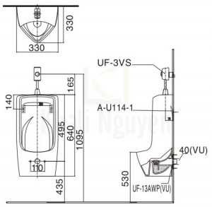 Bản Vẽ Bồn Tiểu Nam Inax AU-431VR Treo Tường AquaCeramic