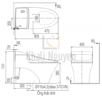 Bản vẽ bồn cầu Inax AC-1017VRN - Xí bệt bàn cầu vệ sinh 1 khối