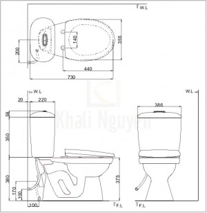 Bản Vẽ Bồn Cầu 2 Khối Inax C-306VPT Nắp Đóng Êm