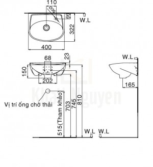 Bản Vẽ Chậu Rửa Lavabo Inax L-280V Treo Tường Cỡ Nhỏ