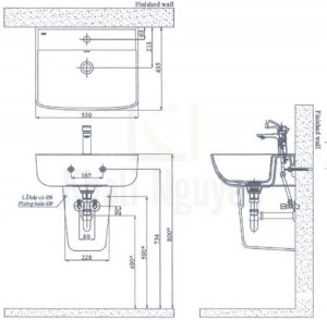 Bản Vẽ Chậu Rửa Lavabo Inax L-312V Đặt Bàn