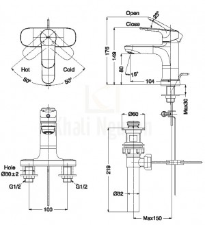 Bản Vẽ Vòi Chậu Lavabo Inax LFV-1401S Nóng Lạnh