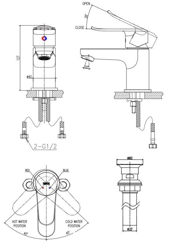 Bản vẽ vòi lavabo Inax 1 lỗ LFV-2012S-R