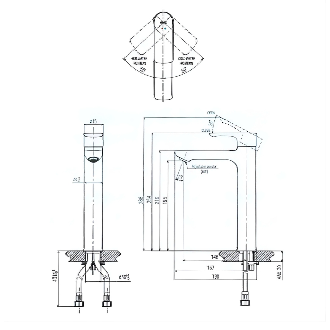 Bản vẽ vòi lavabo Inax 1 lỗ LFV-612SH nóng lạnh