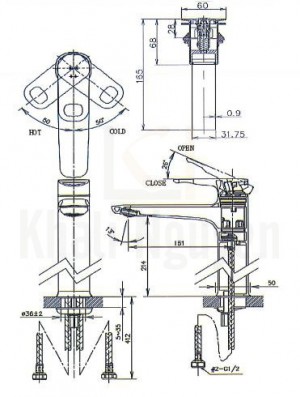 Bản Vẽ Vòi Lavabo Inax LFV-652SH Nóng Lạnh 1 Lỗ