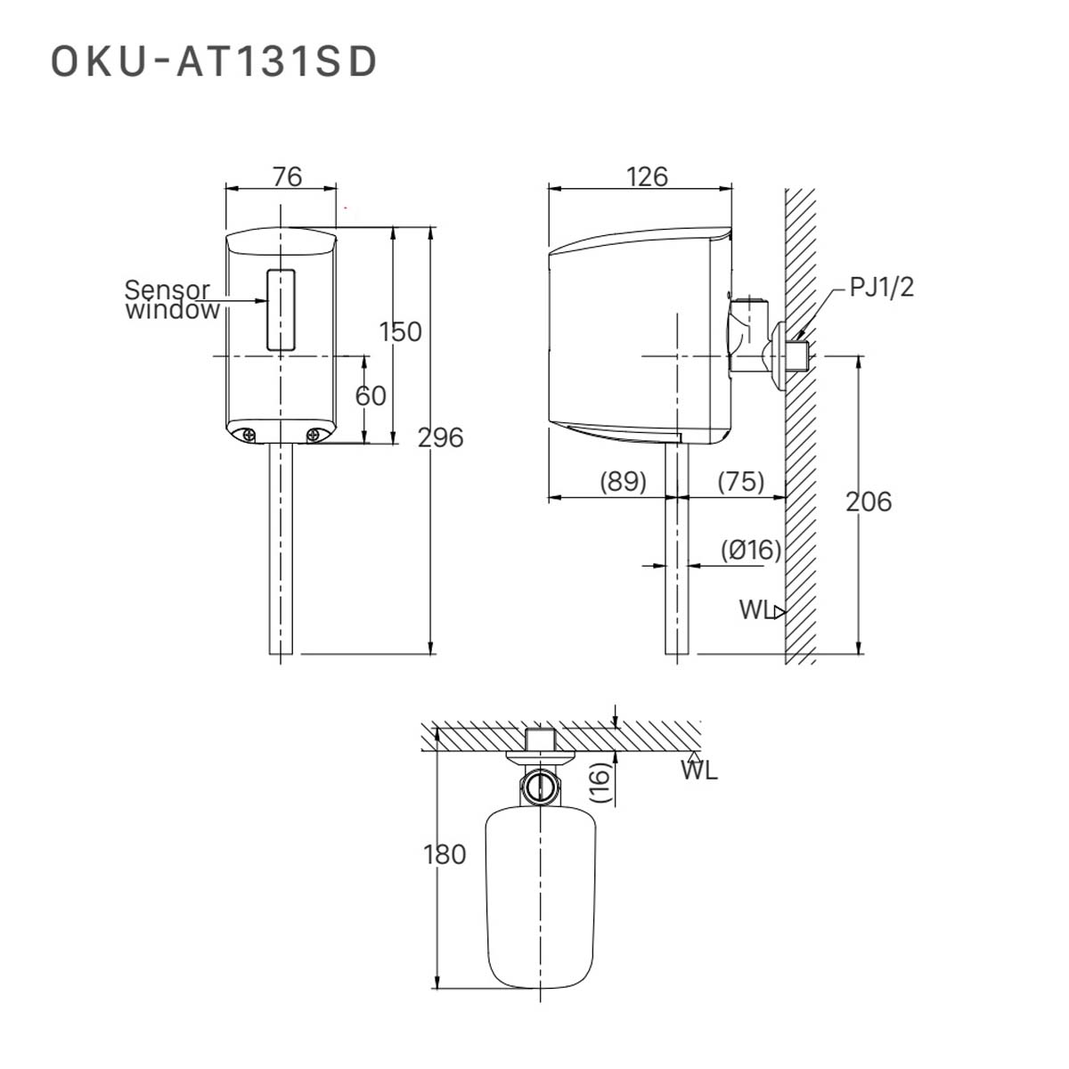 Bản vẽ van xả tiểu Inax OKU-AT131SD cảm ứng