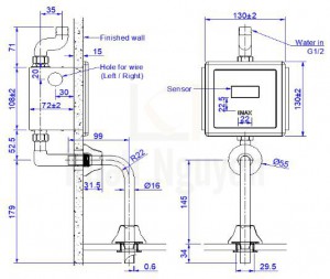 Bản Vẽ Van Xả Tiểu Cảm Ứng Inax OKUV-30SM Inox 304