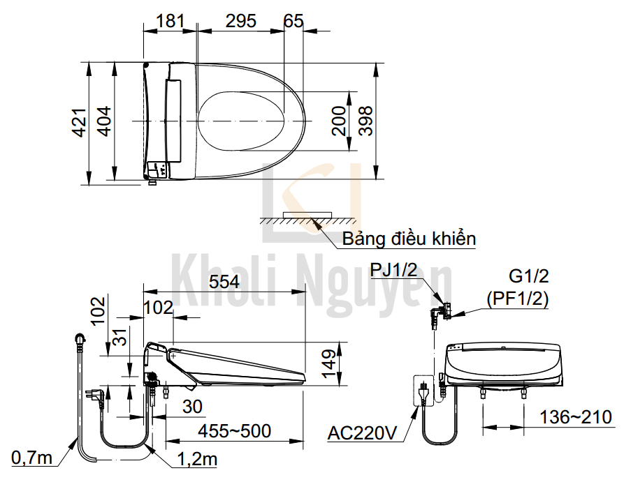 Bản vẽ kỹ thuật nắp thông minh INAX CW KA22AVN
