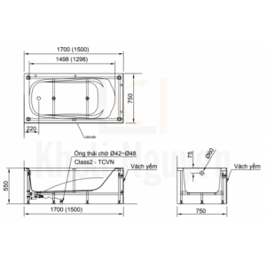 Bản vẻ kỹ thuật bồn tắm yếm Inax FBV-1702S