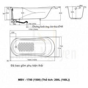 Bản vẻ kỹ thuật bồn tắm inax MBV-1500