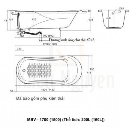 Bản vẻ kỹ thuật bồn tắm Galaxy Inax MBV-1700