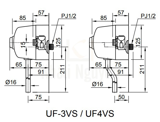 Bản Vẽ Van Xả Nhấn Bồn Tiểu Inax UF-3VS (Ống Thẳng)