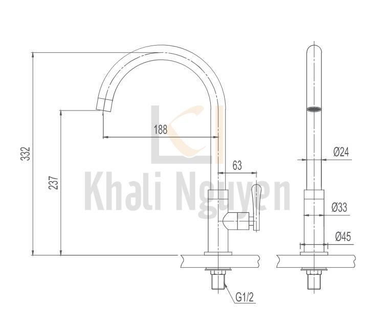 Bản vẽ kỹ thuật vòi bếp lạnh INAX SFV-31