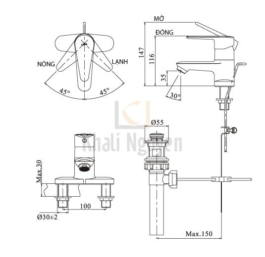 Bản vẽ kỹ thuật vòi lavabo INAX LFV-1102S-1