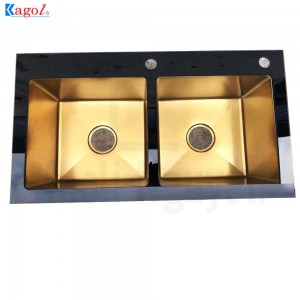 Chậu Rửa Bát Handmade Đúc Kính Nano Vàng Hai Hố Cân Kagol HKV8245 can