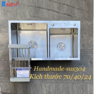 Chậu Rửa Bát Kagol Đúc Inox Hai Hố Lệch K7040 Lech 304 SUS 304