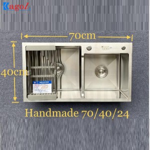Chậu Rửa Bát Handmade Đúc Kagol Hai Hố Lệch K7040-lech