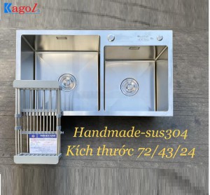 Chậu Rửa Bát Kagol Đúc Inox Hai Hố Lệch K7243 Lech 304 SUS 304