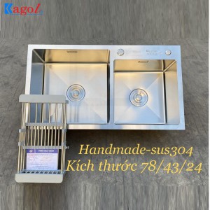 Chậu Rửa Bát Kagol Đúc Inox Hai Hố Lệch K7843 lech 304 SUS 304