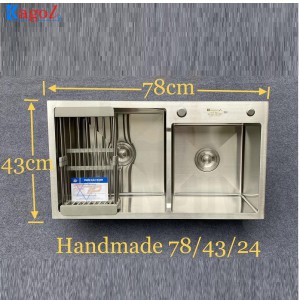 Chậu Rửa Bát Handmade Đúc Kagol Hai Hố Lệch K7843 lech