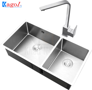 Chậu Rửa Bát  Kagol Đúc Inox Âm Bàn Đá Hai Hố Lệch KA7843 lech