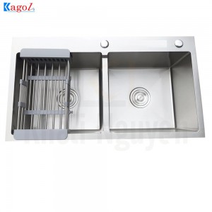 Chậu Rửa Bát Handmade Đúc Phủ Nano Bạc Hai Hố Kagol KNB8245 can