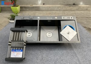 Chậu Rửa Bát Handmade Đúc Phủ Nano Black Hai Hố Cân Kagol KND10045RD