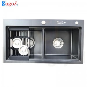 Chậu Rửa Bát Handmade Đúc Phủ Nano Bậc Thang Hai Hố Cân Kagol KND8245 BT can
