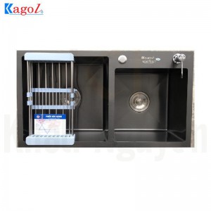 Chậu Rửa Bát Handmade Đúc Phủ Nano Hai Hố Lệch Kagol KND8245 Lech