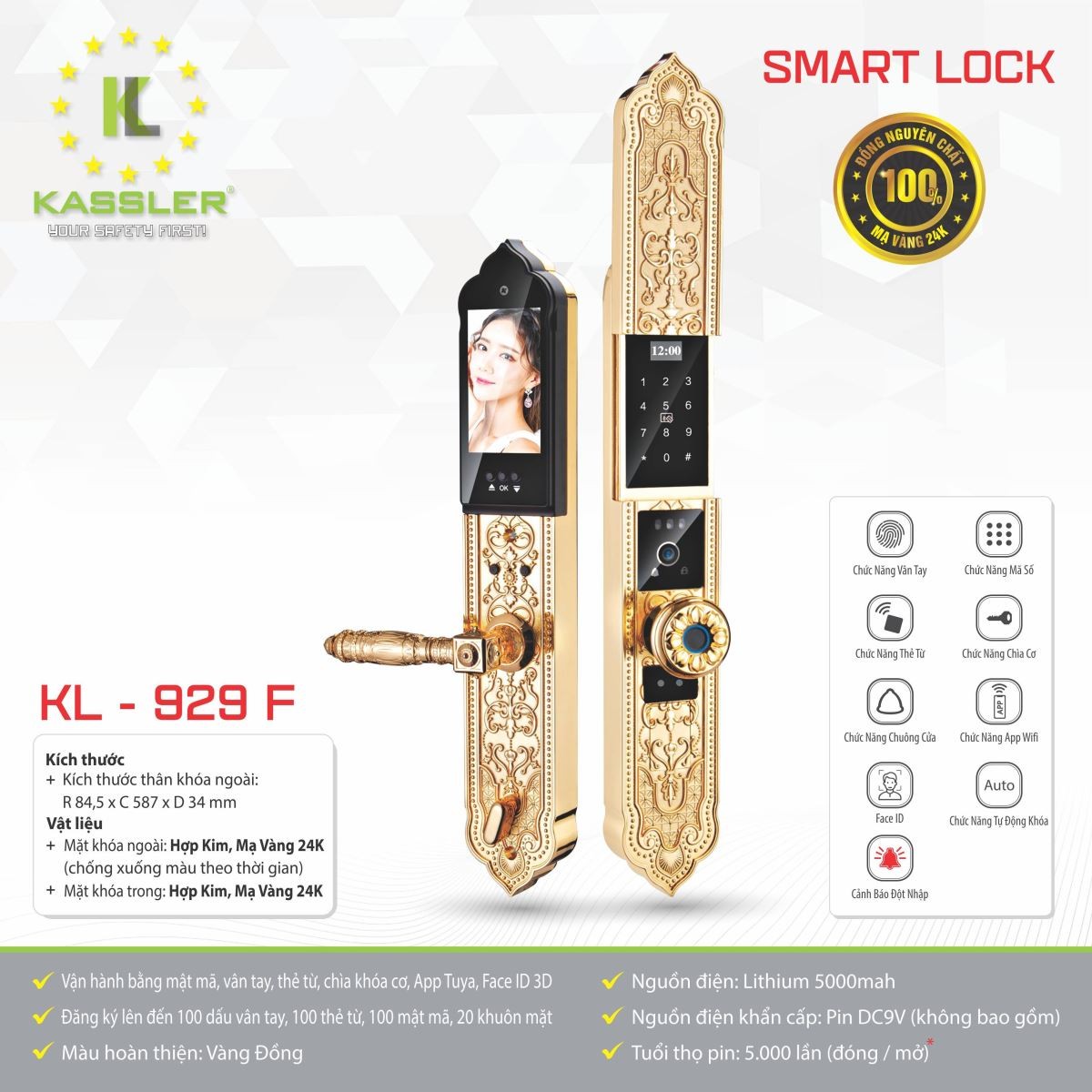 Khóa Đại Sảnh Kassler KL-929F Face ID 3D
