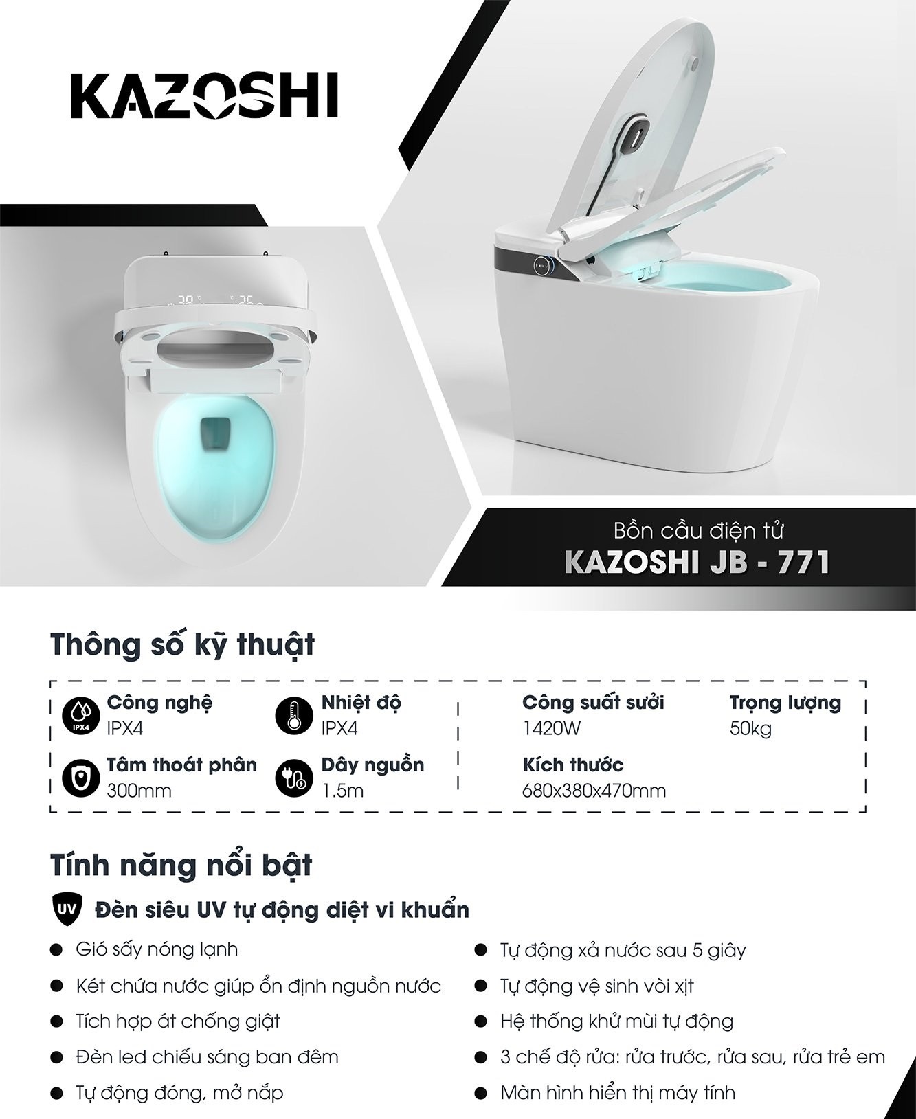 Mô tả bồn cầu Kazoshi JB771