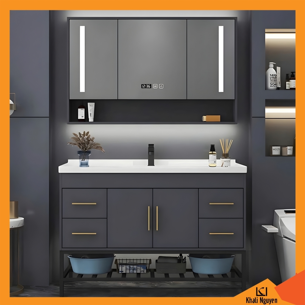 Bộ tủ chậu lavabo kèm gương Led, KT:100cm
