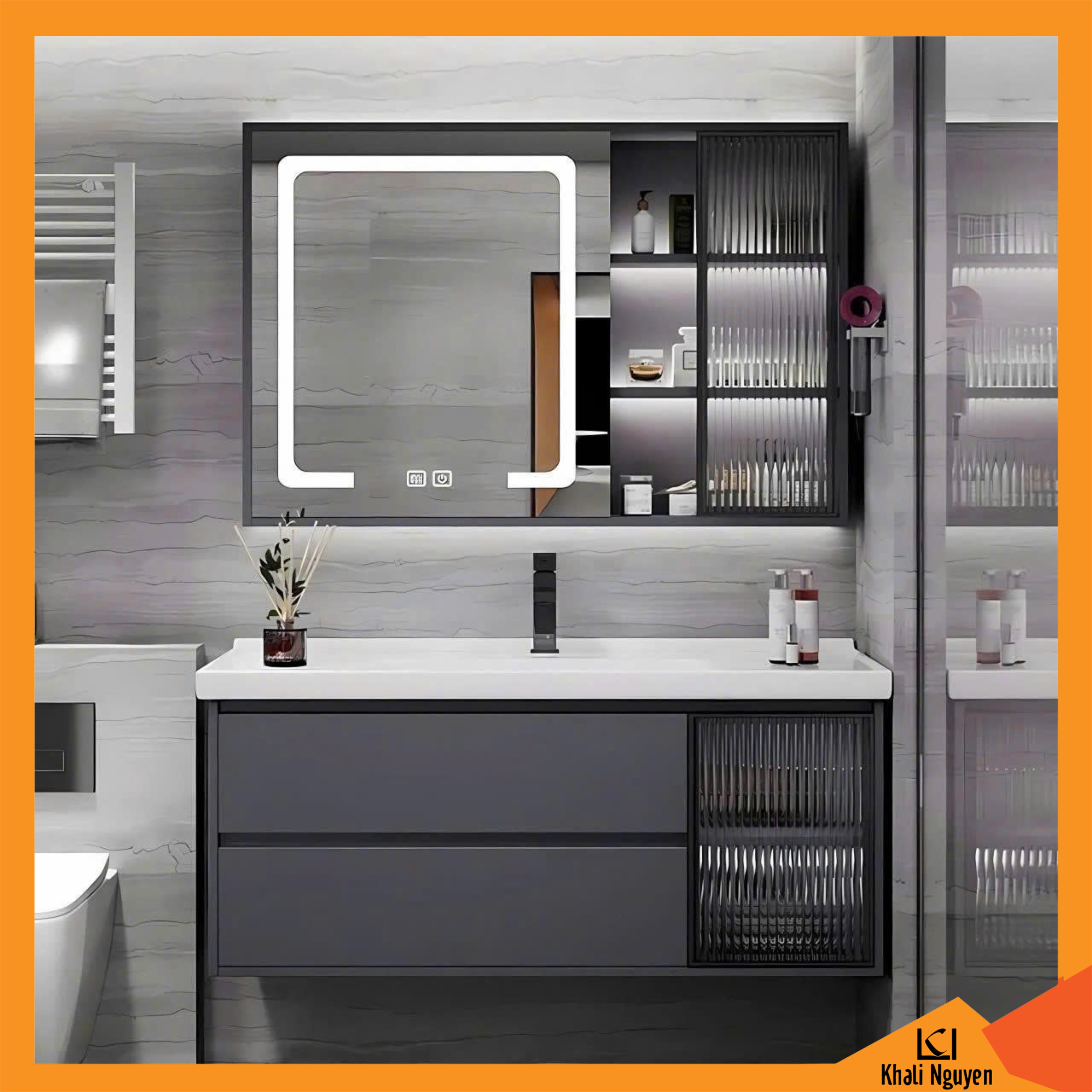 Bộ tủ chậu lavabbo kèm gương Led, KT:80cm
