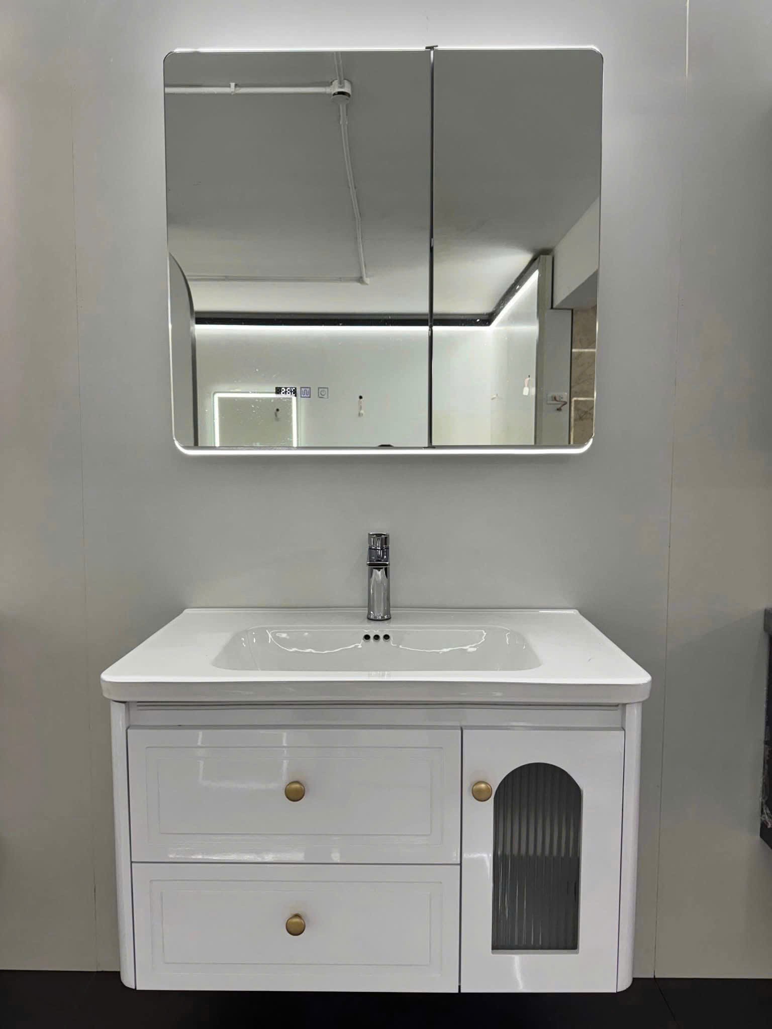 Bộ tủ chậu lavabo kèm tủ gương 1136-80