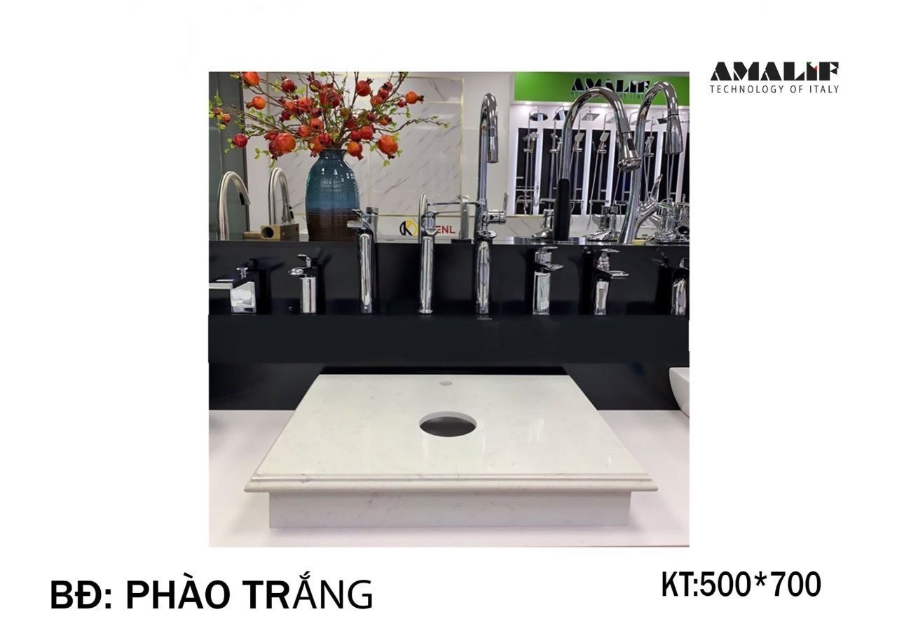 Bàn đá chậu lavabo phào trắng, chống xước 049-B5070T | Kích thước 50x70 | Đã gồm chân đế